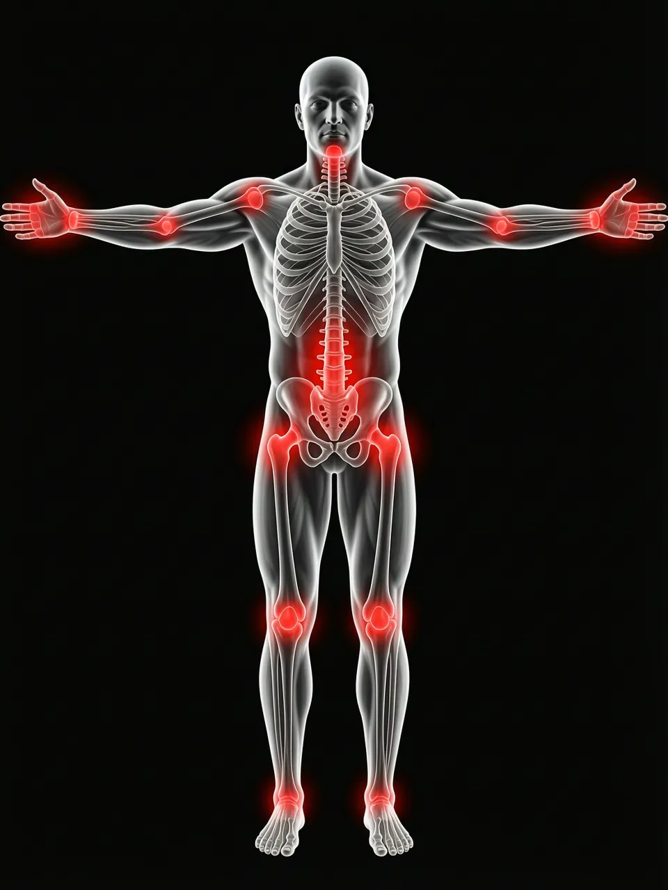 Full body X-ray with red pain glow on joints