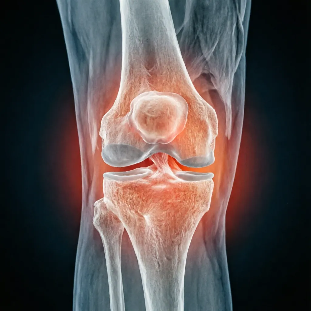 Knee joint X-ray with red pain glow