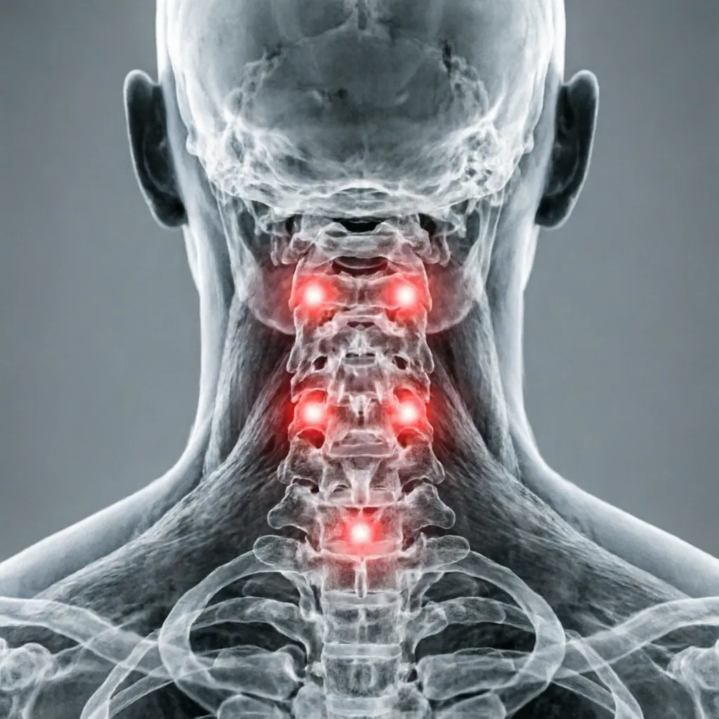 Cervical spine X-ray with red pain glow
